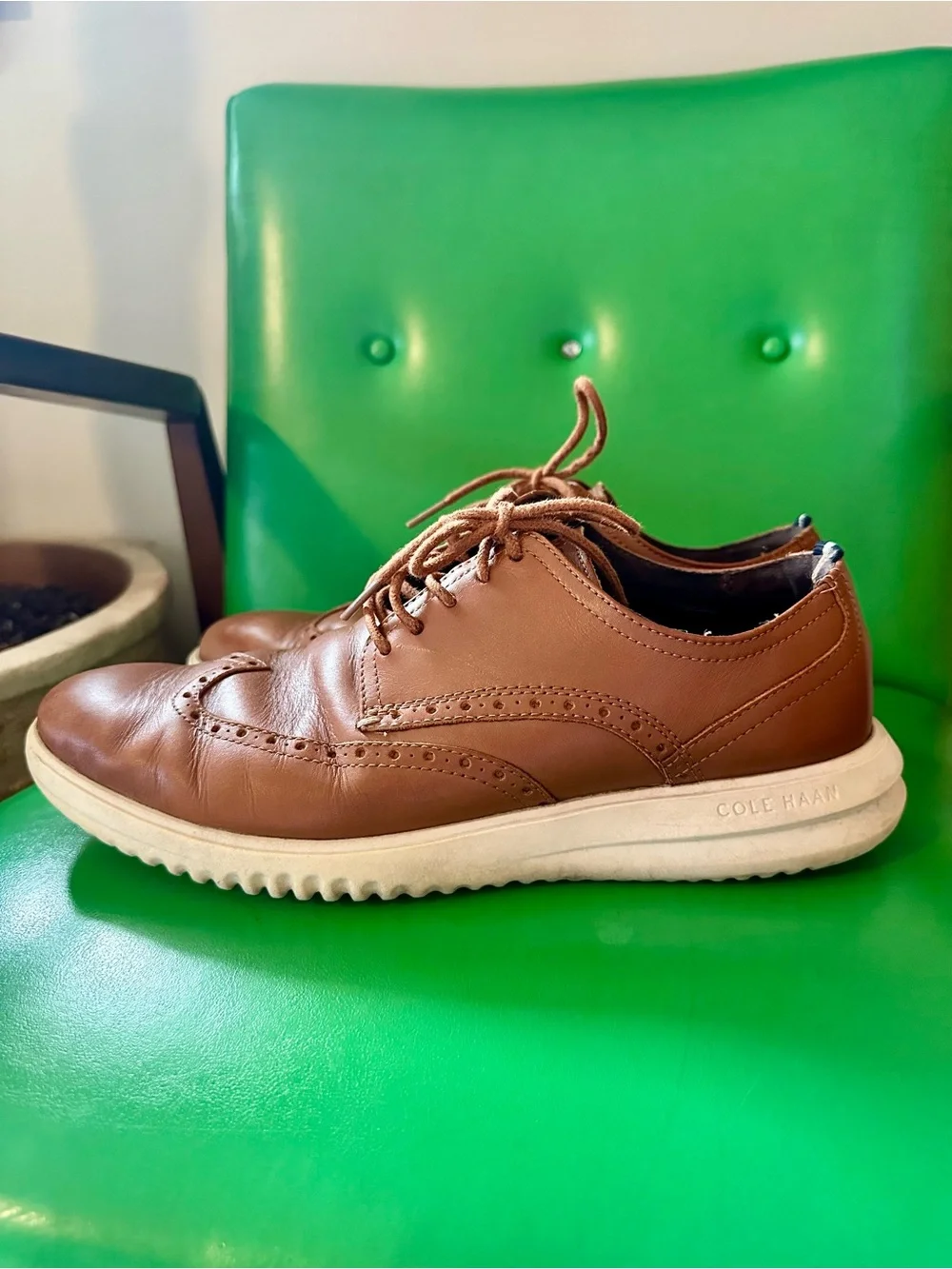 Cole Haan Brown Leather Wingtip Derby with White Sole